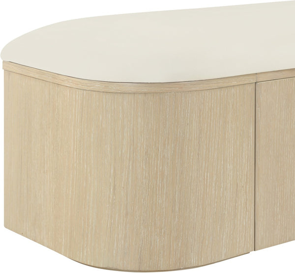 Meridian Furniture Velden Art Deco Storage Bench with Vegan Leather and Cerused Wood Base 22070Cream