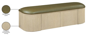 Meridian Furniture Velden Art Deco Storage Bench in Olive Vegan Leather with Cerused Wood Base 22070Olive
