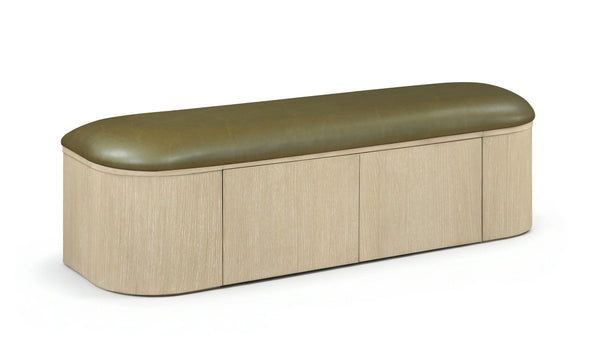 Meridian Furniture Velden Art Deco Storage Bench in Olive Vegan Leather with Cerused Wood Base 22070Olive