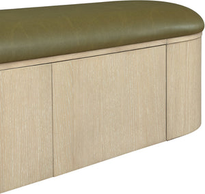 Meridian Furniture Velden Art Deco Storage Bench in Olive Vegan Leather with Cerused Wood Base 22070Olive