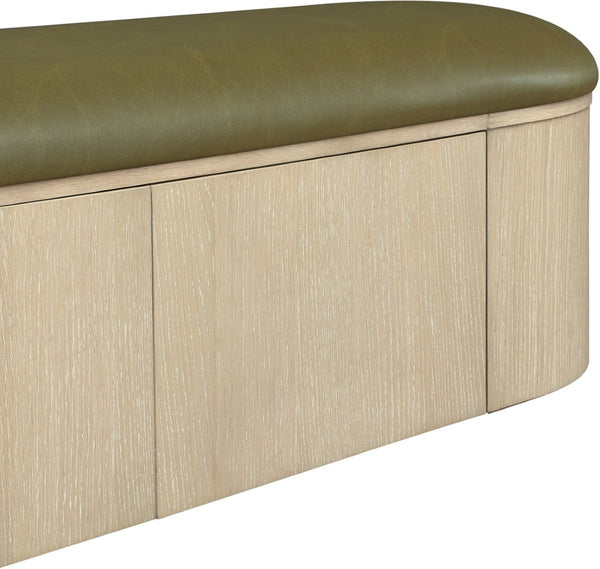 Meridian Furniture Velden Art Deco Storage Bench in Olive Vegan Leather with Cerused Wood Base 22070Olive