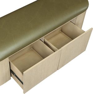 Meridian Furniture Velden Art Deco Storage Bench in Olive Vegan Leather with Cerused Wood Base 22070Olive