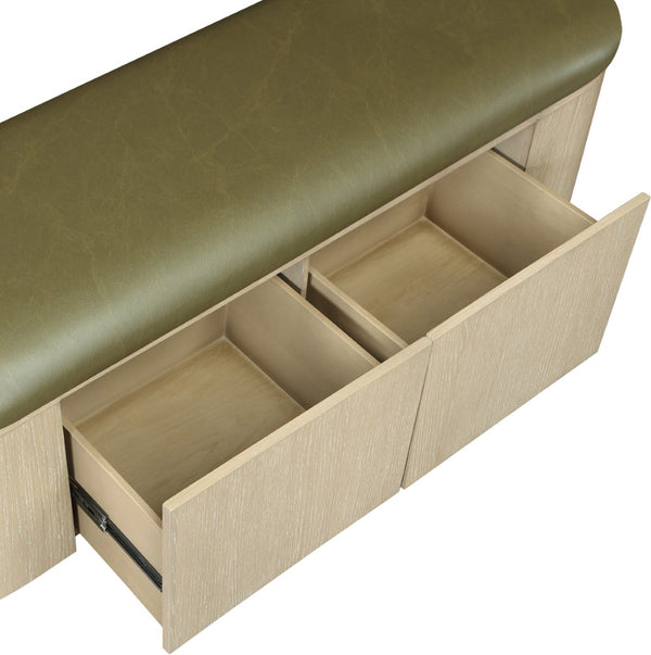 Meridian Furniture Velden Art Deco Storage Bench in Olive Vegan Leather with Cerused Wood Base 22070Olive