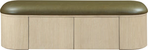 Meridian Furniture Velden Art Deco Storage Bench in Olive Vegan Leather with Cerused Wood Base 22070Olive