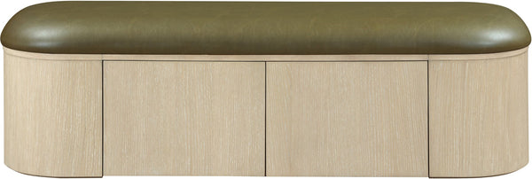 Meridian Furniture Velden Art Deco Storage Bench in Olive Vegan Leather with Cerused Wood Base 22070Olive