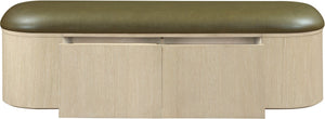 Meridian Furniture Velden Art Deco Storage Bench in Olive Vegan Leather with Cerused Wood Base 22070Olive
