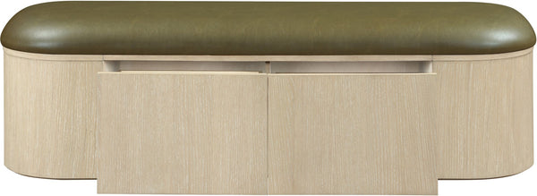 Meridian Furniture Velden Art Deco Storage Bench in Olive Vegan Leather with Cerused Wood Base 22070Olive