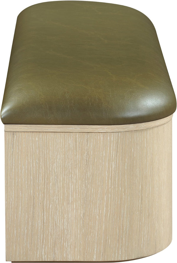 Meridian Furniture Velden Art Deco Storage Bench in Olive Vegan Leather with Cerused Wood Base 22070Olive