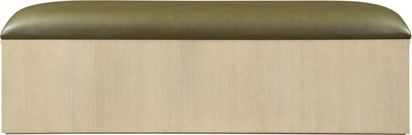 Meridian Furniture Velden Art Deco Storage Bench in Olive Vegan Leather with Cerused Wood Base 22070Olive