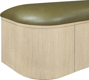 Meridian Furniture Velden Art Deco Storage Bench in Olive Vegan Leather with Cerused Wood Base 22070Olive