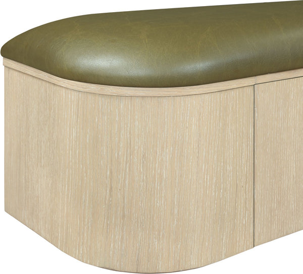 Meridian Furniture Velden Art Deco Storage Bench in Olive Vegan Leather with Cerused Wood Base 22070Olive
