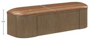 Meridian Furniture Velden Art Deco Vegan Leather Storage Bench with Walnut Base for Bedroom Entry 22071Cognac
