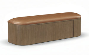 Meridian Furniture Velden Art Deco Vegan Leather Storage Bench with Walnut Base for Bedroom Entry 22071Cognac