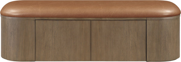 Meridian Furniture Velden Art Deco Vegan Leather Storage Bench with Walnut Base for Bedroom Entry 22071Cognac