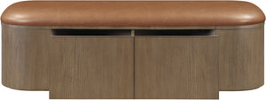 Meridian Furniture Velden Art Deco Vegan Leather Storage Bench with Walnut Base for Bedroom Entry 22071Cognac