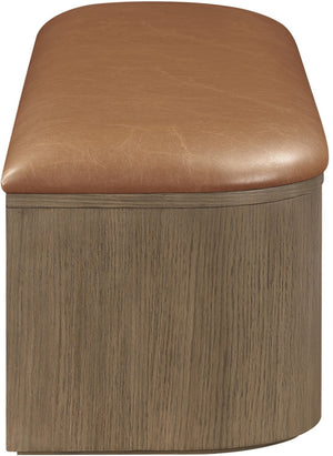 Meridian Furniture Velden Art Deco Vegan Leather Storage Bench with Walnut Base for Bedroom Entry 22071Cognac