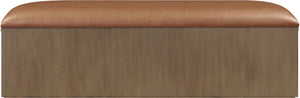 Meridian Furniture Velden Art Deco Vegan Leather Storage Bench with Walnut Base for Bedroom Entry 22071Cognac