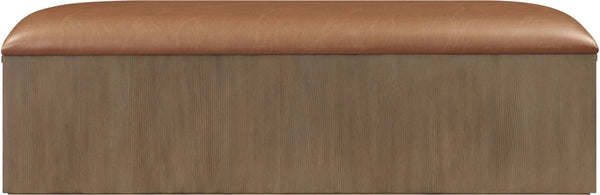 Meridian Furniture Velden Art Deco Vegan Leather Storage Bench with Walnut Base for Bedroom Entry 22071Cognac