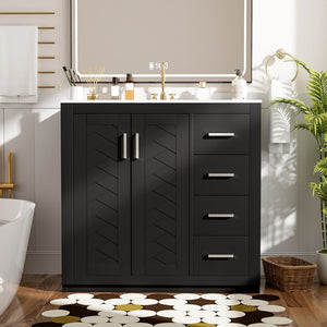 English Elm 36'' Bathroom Vanity with Ceramic Sink Combo Solid Wood Frame Soft-Closing Drawers Ample Storage Elegance Black N710P243327B