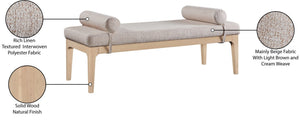 Meridian Furniture Priscilla Art Deco Upholstered Bench with Woven Fabric Bolster Pillows for Bedroom Entry Beige 22072Beige