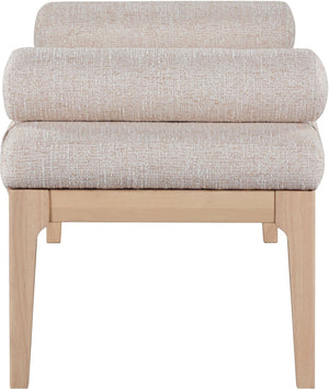 Meridian Furniture Priscilla Art Deco Upholstered Bench with Woven Fabric Bolster Pillows for Bedroom Entry Beige 22072Beige