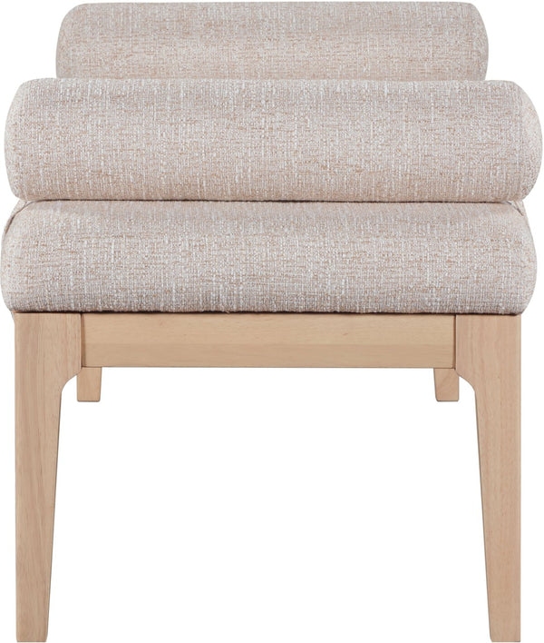 Meridian Furniture Priscilla Art Deco Upholstered Bench with Woven Fabric Bolster Pillows for Bedroom Entry Beige 22072Beige