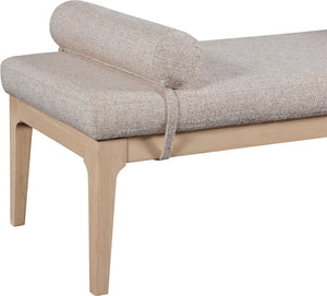 Meridian Furniture Priscilla Art Deco Upholstered Bench with Woven Fabric Bolster Pillows for Bedroom Entry Beige 22072Beige