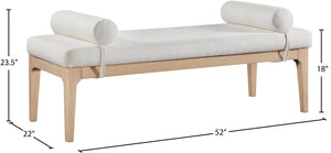 Meridian Furniture Priscilla Art Deco Upholstered Bench with Woven Fabric Bolster Pillows for Bedroom Entry Cream - A 22072Cream