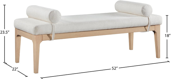 Meridian Furniture Priscilla Art Deco Upholstered Bench with Woven Fabric Bolster Pillows for Bedroom Entry Cream - A 22072Cream