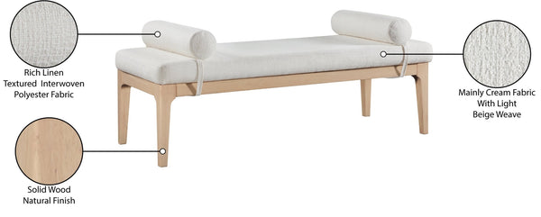 Meridian Furniture Priscilla Art Deco Upholstered Bench with Woven Fabric Bolster Pillows for Bedroom Entry Cream - A 22072Cream