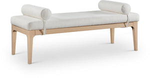 Meridian Furniture Priscilla Art Deco Upholstered Bench with Woven Fabric Bolster Pillows for Bedroom Entry Cream - A 22072Cream