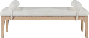 Meridian Furniture Priscilla Art Deco Upholstered Bench with Woven Fabric Bolster Pillows for Bedroom Entry Cream - A 22072Cream