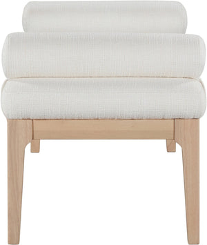 Meridian Furniture Priscilla Art Deco Upholstered Bench with Woven Fabric Bolster Pillows for Bedroom Entry Cream - A 22072Cream