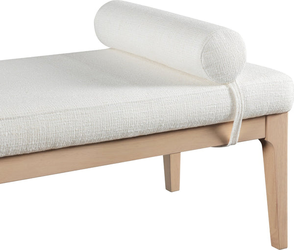 Meridian Furniture Priscilla Art Deco Upholstered Bench with Woven Fabric Bolster Pillows for Bedroom Entry Cream - A 22072Cream