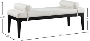 Meridian Furniture Priscilla Art Deco Upholstered Bench with Woven Fabric Bolster Pillows for Bedroom Entry Cream - B 22073Cream