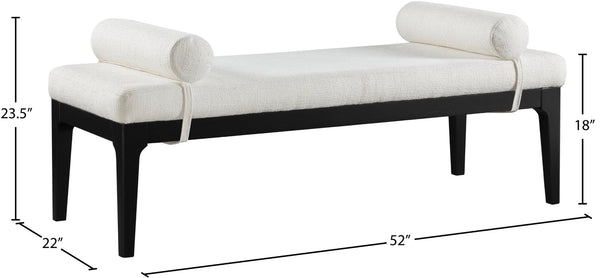 Meridian Furniture Priscilla Art Deco Upholstered Bench with Woven Fabric Bolster Pillows for Bedroom Entry Cream - B 22073Cream