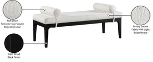 Meridian Furniture Priscilla Art Deco Upholstered Bench with Woven Fabric Bolster Pillows for Bedroom Entry Cream - B 22073Cream