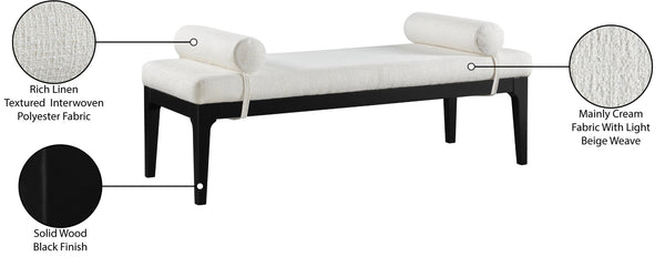 Meridian Furniture Priscilla Art Deco Upholstered Bench with Woven Fabric Bolster Pillows for Bedroom Entry Cream - B 22073Cream