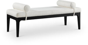 Meridian Furniture Priscilla Art Deco Upholstered Bench with Woven Fabric Bolster Pillows for Bedroom Entry Cream - B 22073Cream