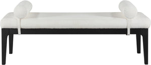 Meridian Furniture Priscilla Art Deco Upholstered Bench with Woven Fabric Bolster Pillows for Bedroom Entry Cream - B 22073Cream