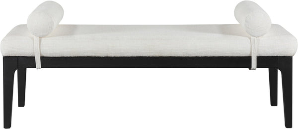 Meridian Furniture Priscilla Art Deco Upholstered Bench with Woven Fabric Bolster Pillows for Bedroom Entry Cream - B 22073Cream