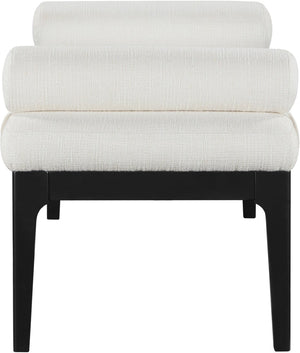 Meridian Furniture Priscilla Art Deco Upholstered Bench with Woven Fabric Bolster Pillows for Bedroom Entry Cream - B 22073Cream
