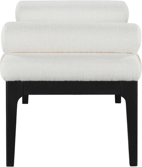 Meridian Furniture Priscilla Art Deco Upholstered Bench with Woven Fabric Bolster Pillows for Bedroom Entry Cream - B 22073Cream