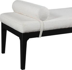 Meridian Furniture Priscilla Art Deco Upholstered Bench with Woven Fabric Bolster Pillows for Bedroom Entry Cream - B 22073Cream