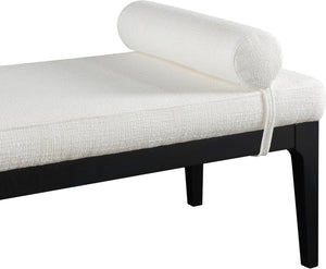 Meridian Furniture Priscilla Art Deco Upholstered Bench with Woven Fabric Bolster Pillows for Bedroom Entry Cream - B 22073Cream