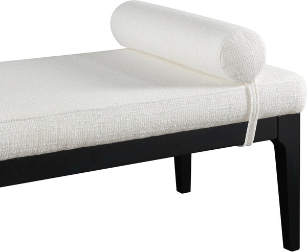 Meridian Furniture Priscilla Art Deco Upholstered Bench with Woven Fabric Bolster Pillows for Bedroom Entry Cream - B 22073Cream