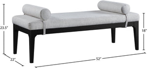 Meridian Furniture Priscilla Art Deco Upholstered Bench with Woven Fabric Bolster Pillows for Bedroom Entry Grey 22073Grey