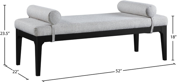 Meridian Furniture Priscilla Art Deco Upholstered Bench with Woven Fabric Bolster Pillows for Bedroom Entry Grey 22073Grey