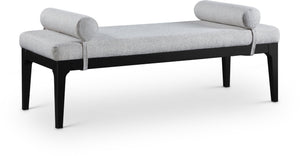 Meridian Furniture Priscilla Art Deco Upholstered Bench with Woven Fabric Bolster Pillows for Bedroom Entry Grey 22073Grey