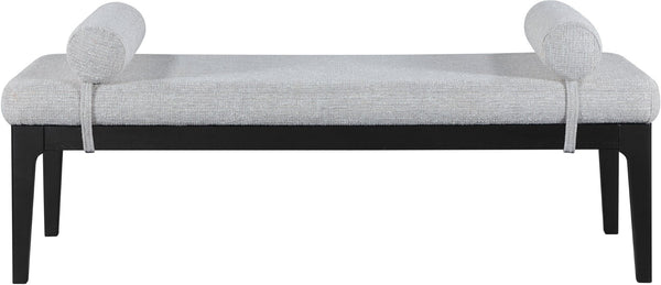 Meridian Furniture Priscilla Art Deco Upholstered Bench with Woven Fabric Bolster Pillows for Bedroom Entry Grey 22073Grey